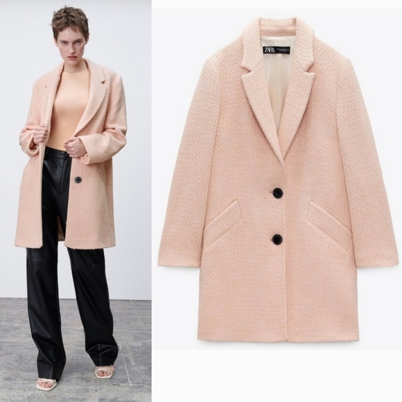 New Zara Textured Weave Double Faced Wool Blend Barbiecore Pink Short Coat XL - Picture 1 of 14